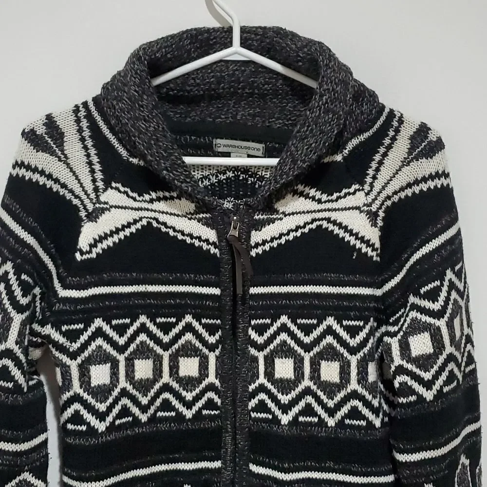 Warehouse One black and white small zip up cardigan - Picture 2 of 7
